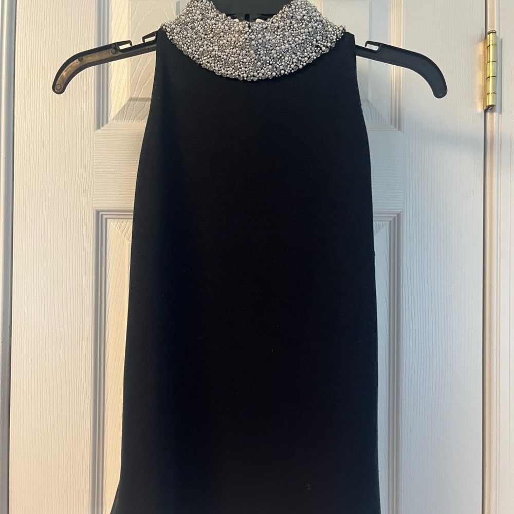 Worth Sleeveless Black Top with Pearl Embellishments - Size L